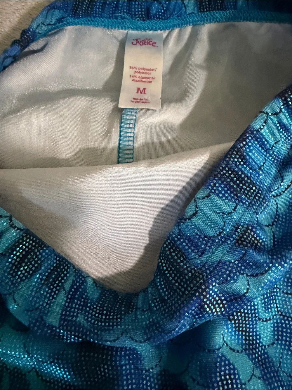 Justice Blue Teal Mermaid-Scale Swim Skirt
